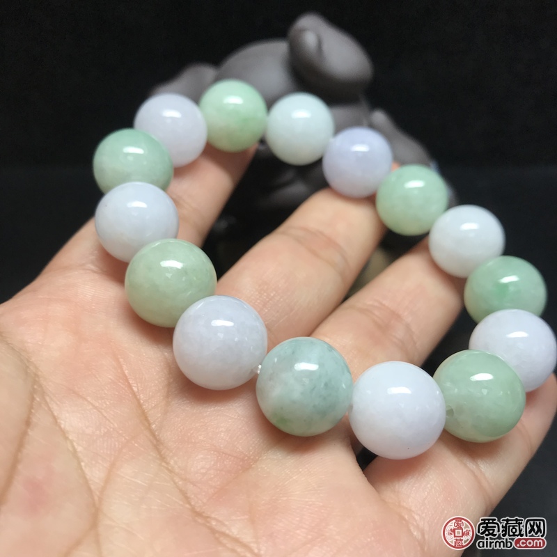 12缅甸天然翡翠春带彩手链,精品手串,爱-价格45元-爱藏拍卖-爱藏网