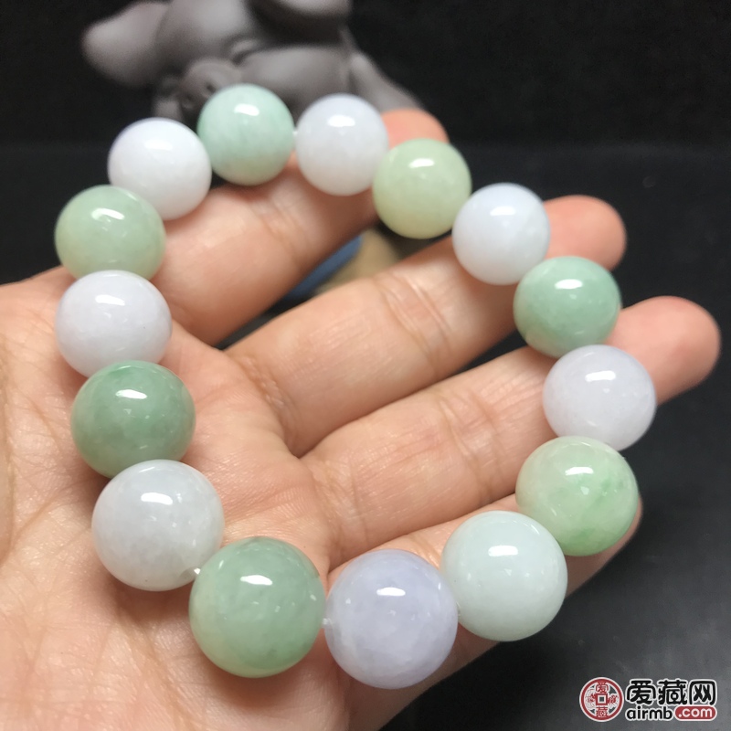 12缅甸天然翡翠春带彩手链,精品手串,爱-价格45元-爱藏拍卖-爱藏网