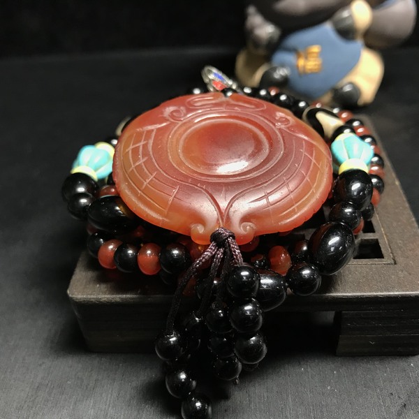 11精品佛教七宝天然玛瑙仿古龙牌项链爱藏保真出品