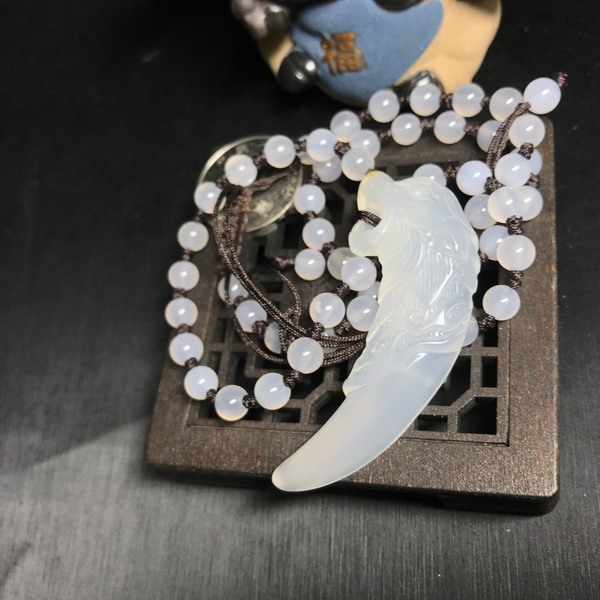 7精品佛教七宝天然玛瑙玉髓虎牙项链爱藏保真出品