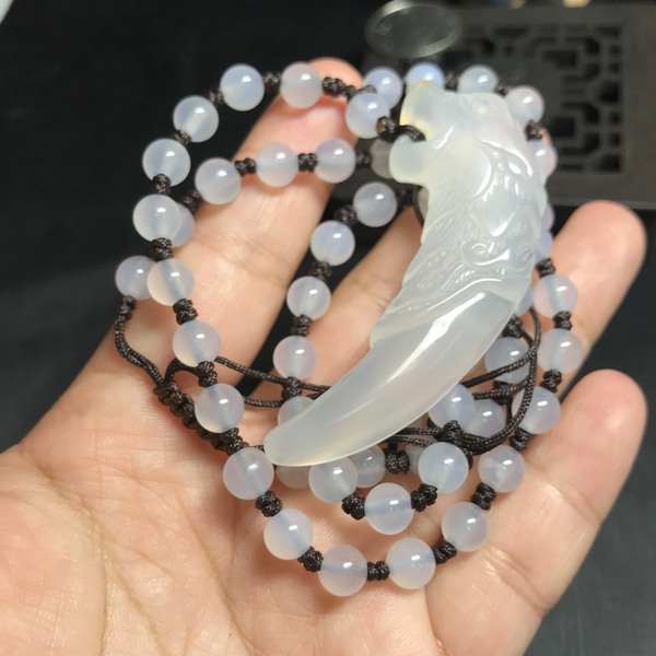 7精品佛教七宝天然玛瑙玉髓虎牙项链爱藏保真出品