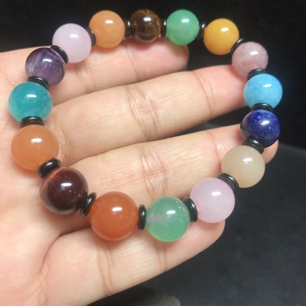 12巴西天然紫晶粉晶虎眼石多宝珠手链精品手串爱