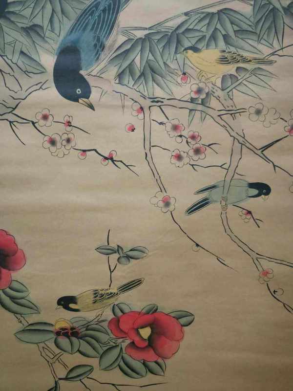大放漏郎世宁款作品喜上眉梢老旧宣纸卷轴字画一