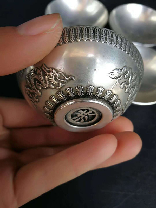 老货福禄寿喜银碗一套制作精美工艺浑厚大气