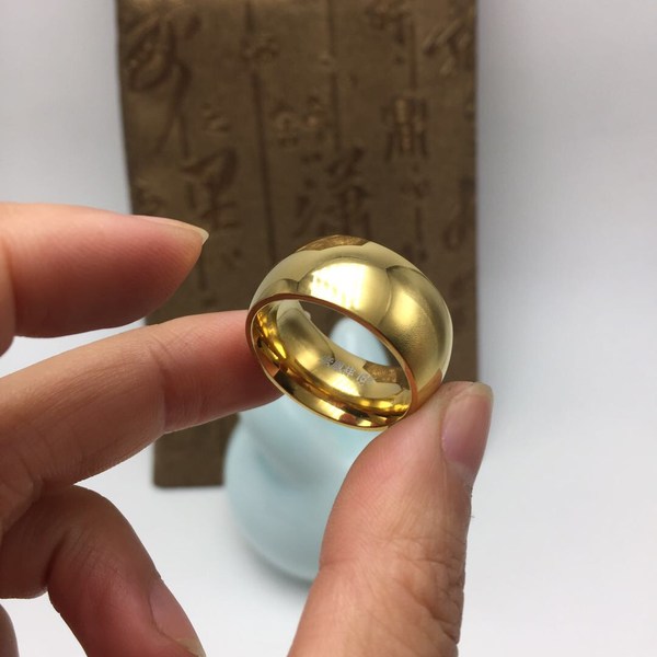 收来精品老凤祥18黄金抛光亮素面男士鎏金戒指出