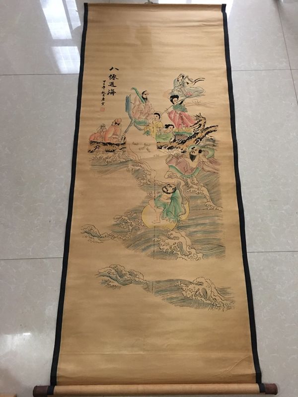八仙过海 唐寅 仿古字画 中堂画 国画山水画 挂画