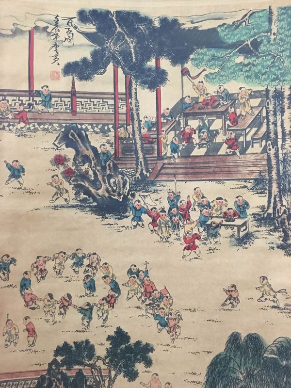唐寅 百子图 仿古字画 中堂画 国画山水画 挂画
