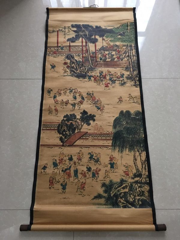 唐寅 百子图 仿古字画 中堂画 国画山水画 挂画