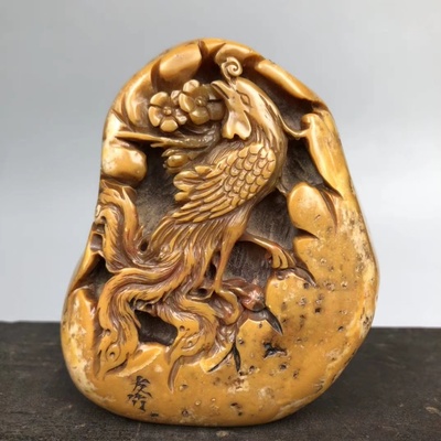 旧藏篆刻家友竹印作寿山石瑞凤随形印章,印文:花好月