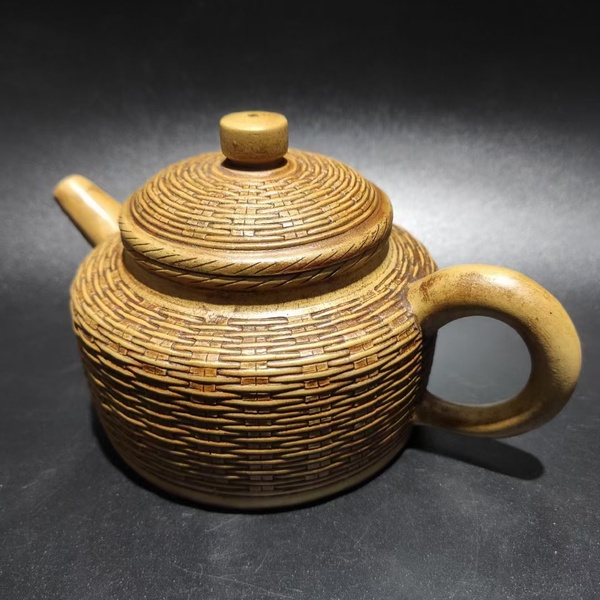 宜兴名家钱菊芳制段砂竹编壶容量360