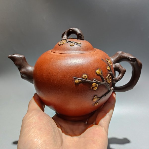 宜兴紫砂壶汪寅仙制红泥梅花壶容量40