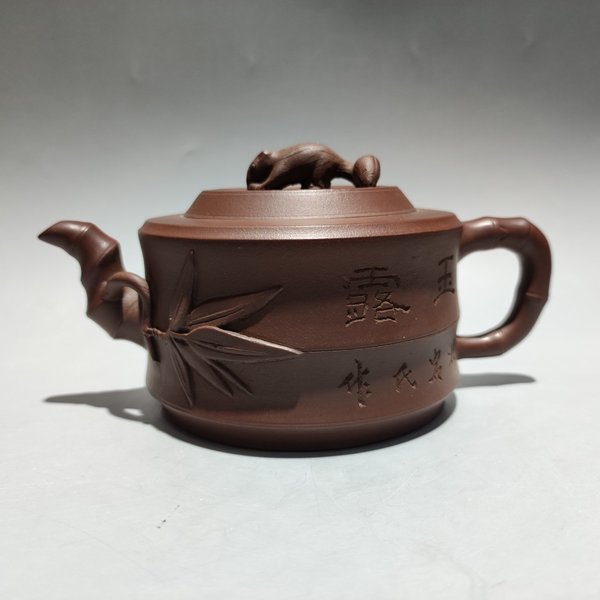 宜兴紫砂壶李宝珍原矿紫泥竹段壶容量28