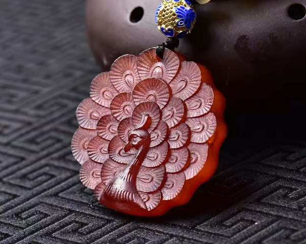 8mm羚羊角配饰烤蓝配饰羚羊角雕刻孔雀开屏羚羊