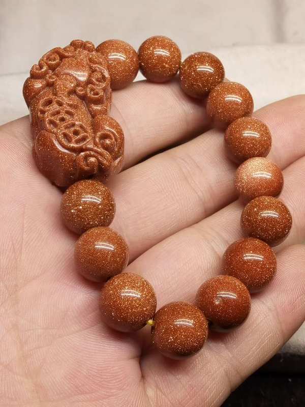 金砂石貔貅手串圆珠直径12毫米貔貅尺寸203