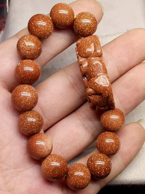 金砂石貔貅手串圆珠直径12毫米貔貅尺寸203