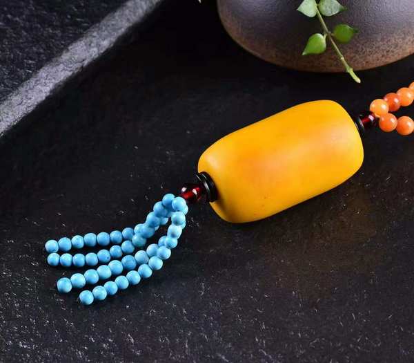 老蜜蜡桶珠毛衣链男女款流动纹搭配6mm链子绿