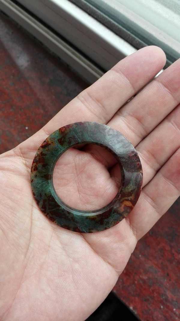 漂亮战国红缟水草玛瑙三才环高古罕见