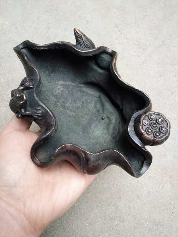 紫铜荷叶笔洗喜欢快来拍吧