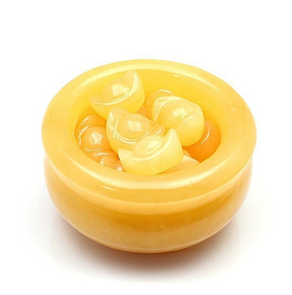 天然米黄玉聚宝盆开运招财 米黄玉具有招财纳福的功