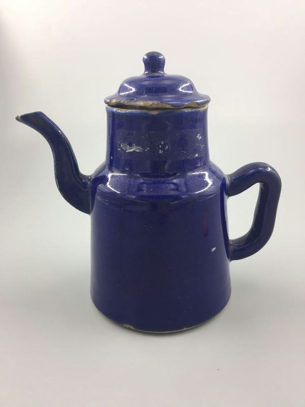 0元起拍晚清民国霁蓝釉执壶壶口内有一小冲壶盖