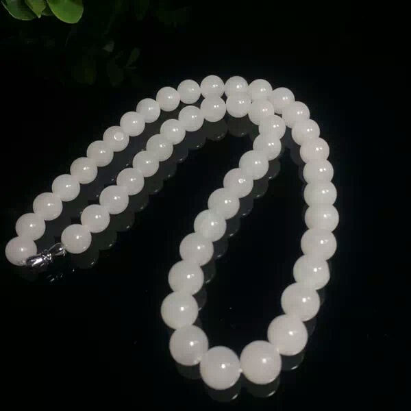 和田玉项链青海料白玉项链8mm天然玉石女士圆珠白玉