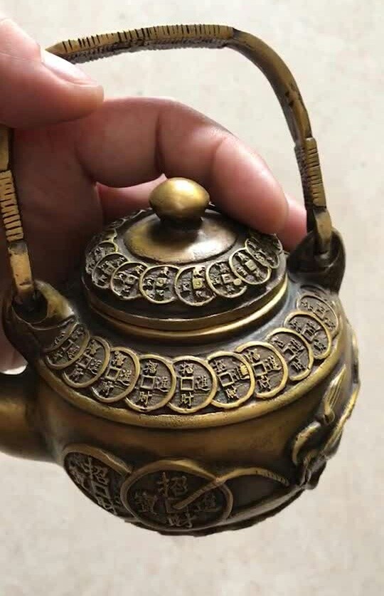 黄铜招财进宝茶壶包浆温润尺寸品相请看图新品上
