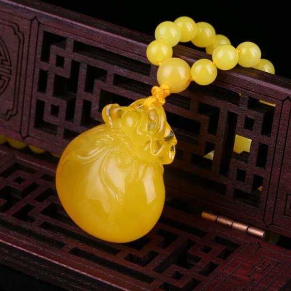 男女款波罗的海手雕二代蜜蜡琥珀钱袋吊坠招财小福袋项