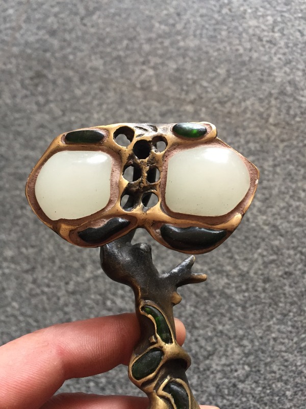 铜镶玉如意小摆件