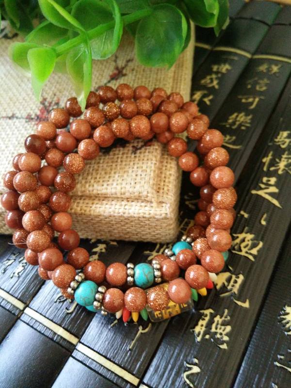 天然金沙石108颗多圈手链金沙石象征机遇有助求