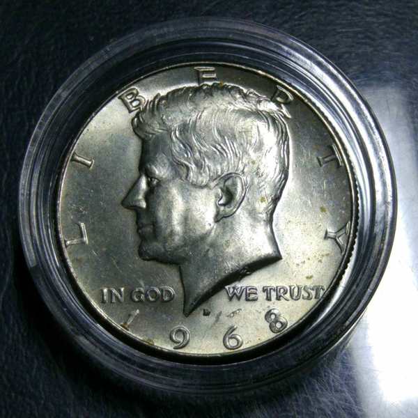 美国肯尼迪115克银币1968年美国半美元原光