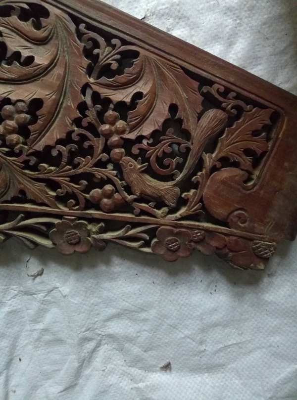 老镂空精雕花板松鼠吃葡萄直径对图完好品细小