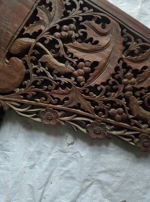 老镂空精雕花板松鼠吃葡萄直径对图完好品细小