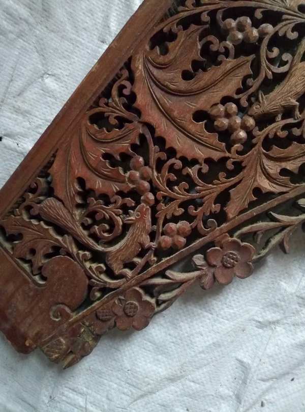 老镂空精雕花板松鼠吃葡萄直径对图完好品细小