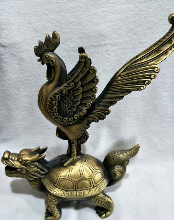 【铜制精品】【值得入手】老铜摆件独占鳌头,铸工精巧