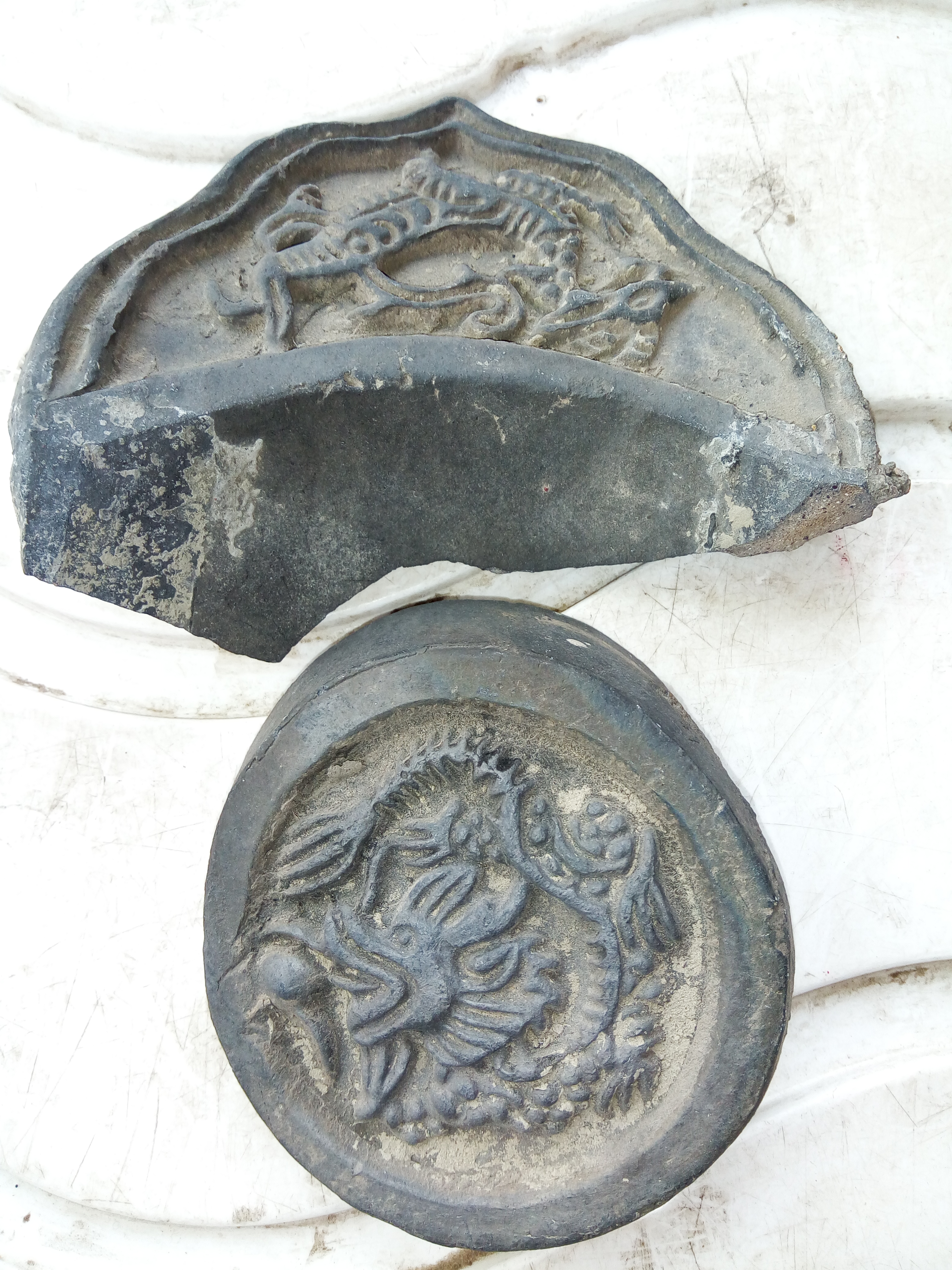 解放前后老神龙瓦当一对包老包真