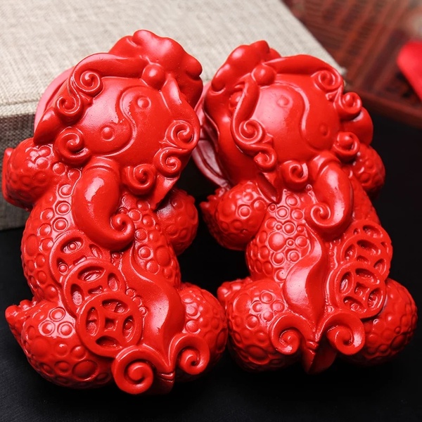 红朱砂貔貅摆件一对大号办公室家居风水摆件礼品送礼自