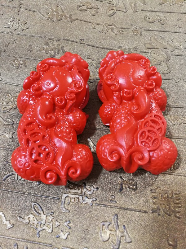 红朱砂貔貅摆件一对大号办公室家居风水摆件礼品送礼自