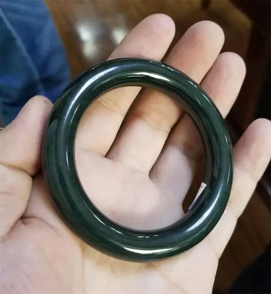 和田玉青玉圆条手镯女款内径尺寸58mm62mm