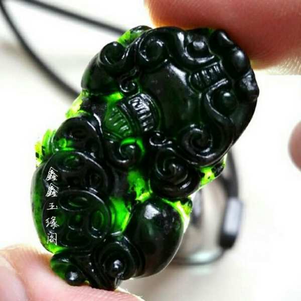 新疆墨绿玉貔貅吊坠情侣款墨玉挂坠保健墨绿真假_图片_价格_评级-其他