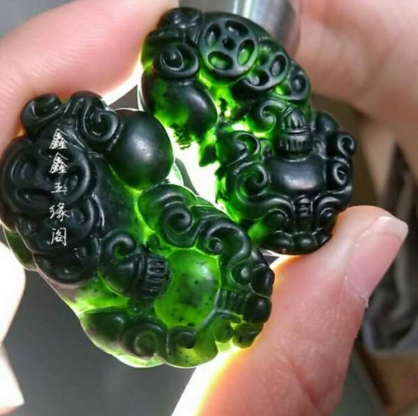 新疆墨绿玉貔貅吊坠情侣款墨玉挂坠保健墨绿真假_图片_价格_评级-其他