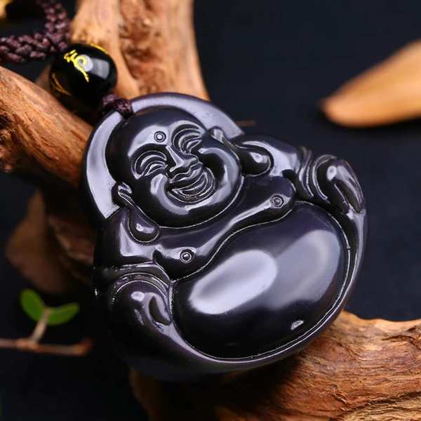 黑曜石弥勒佛头吊坠男项链女情侣款笑佛笑口常开送精美