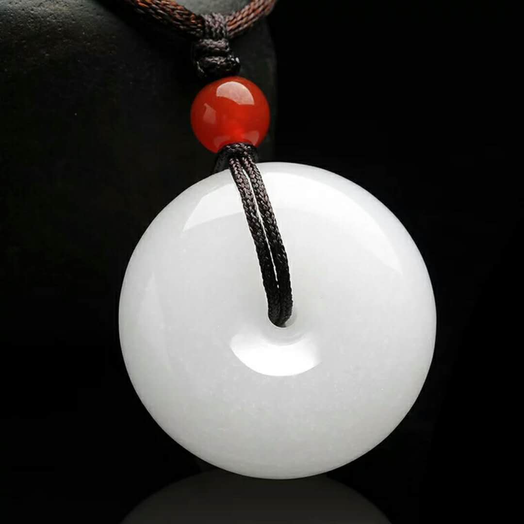 天然玉石金丝玉白玉平安扣吊坠男