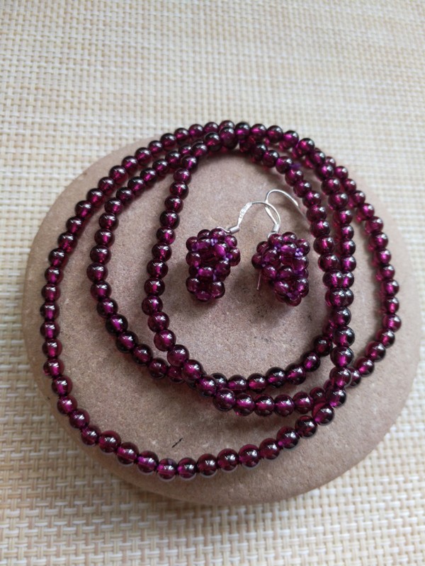 保真贵重宝石石榴石6级紫红套装三a单圈手链一