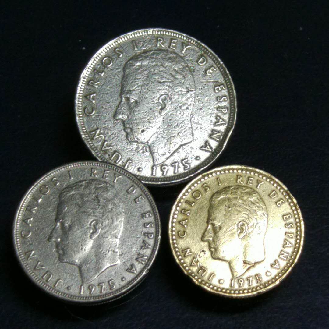 爱藏网 爱藏拍卖 外国钱币 1 分享到: 1975年西班牙1,5,25ptas硬币一