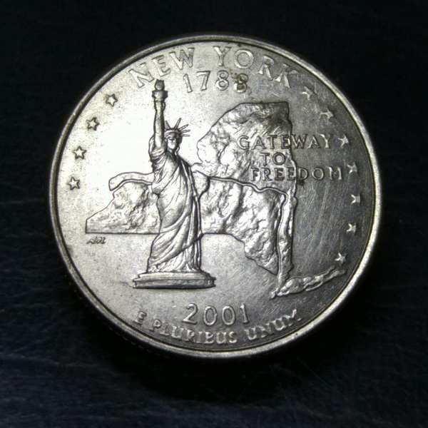 美国25美分州币纪念币2001年一枚.纽约州,实物