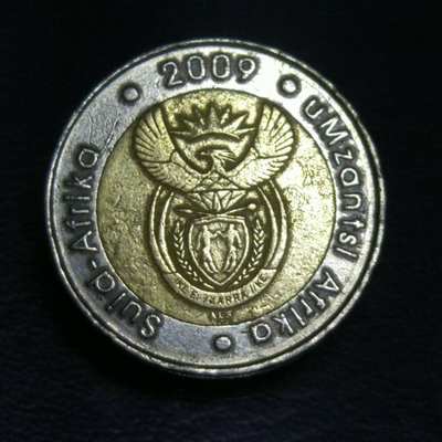 稀少南非共和国新版5元双金属硬币一枚实物拍摄有