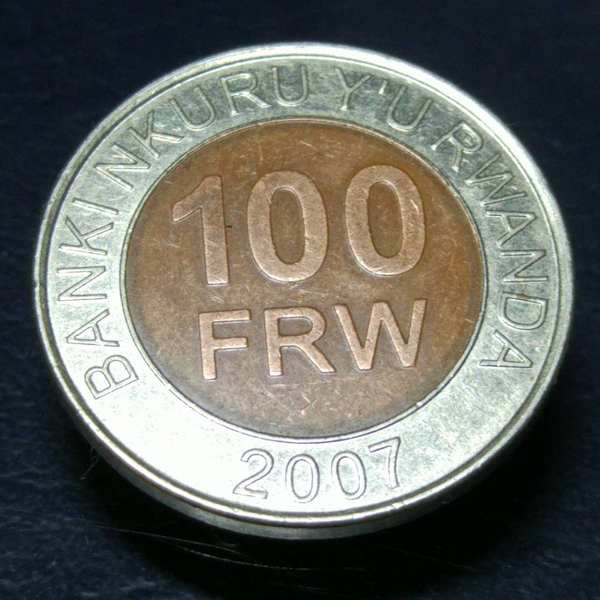 稀少卢旺达高值100法郎双色双金属硬币一枚实物拍