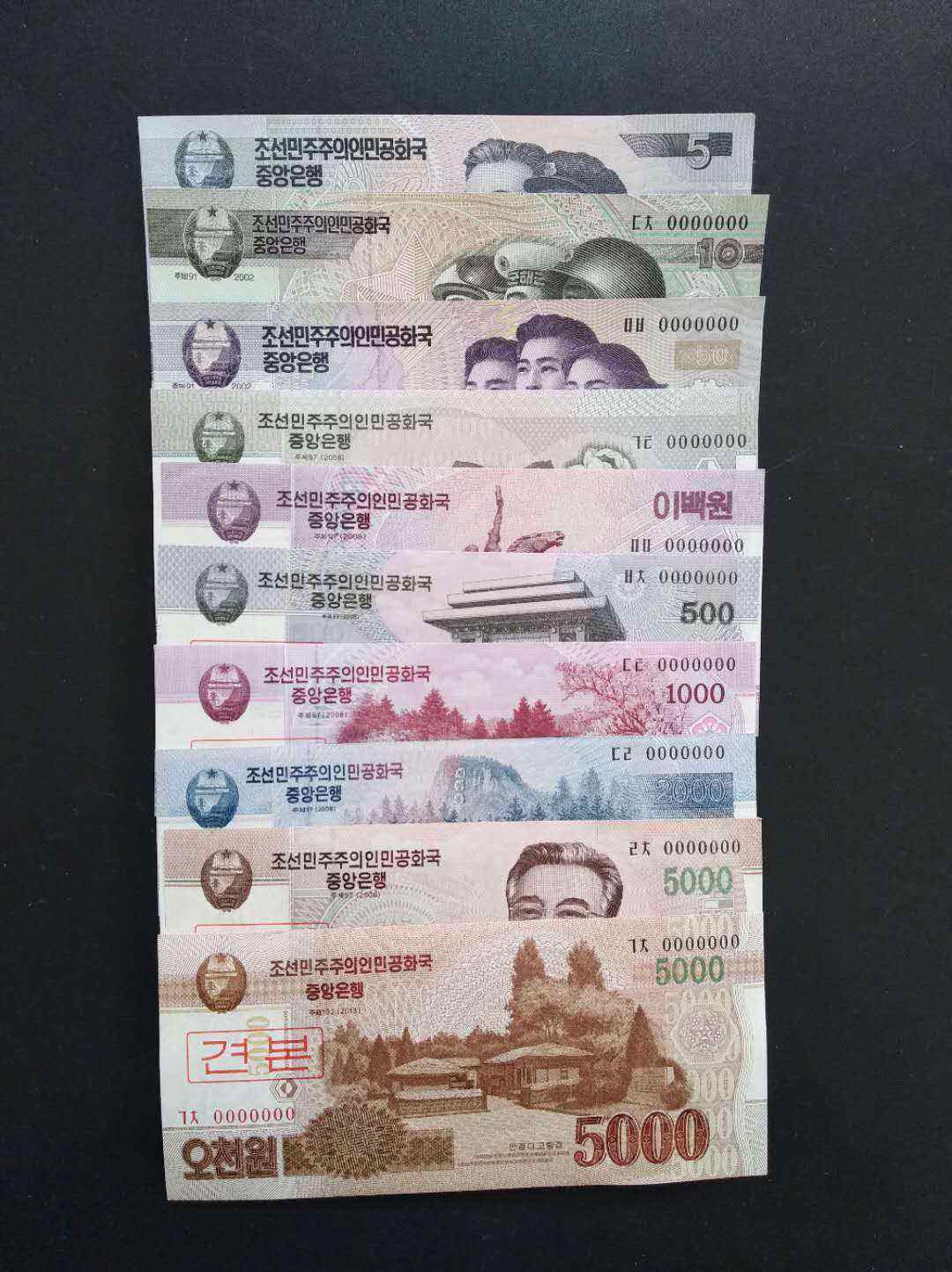 【0元拍】全新朝鲜纸币票样一套