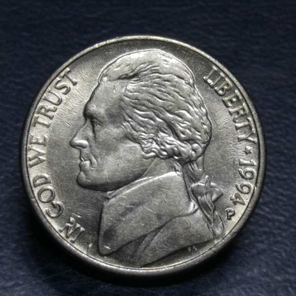 稀少早期1964年美国五美分好品一枚保真假一赔