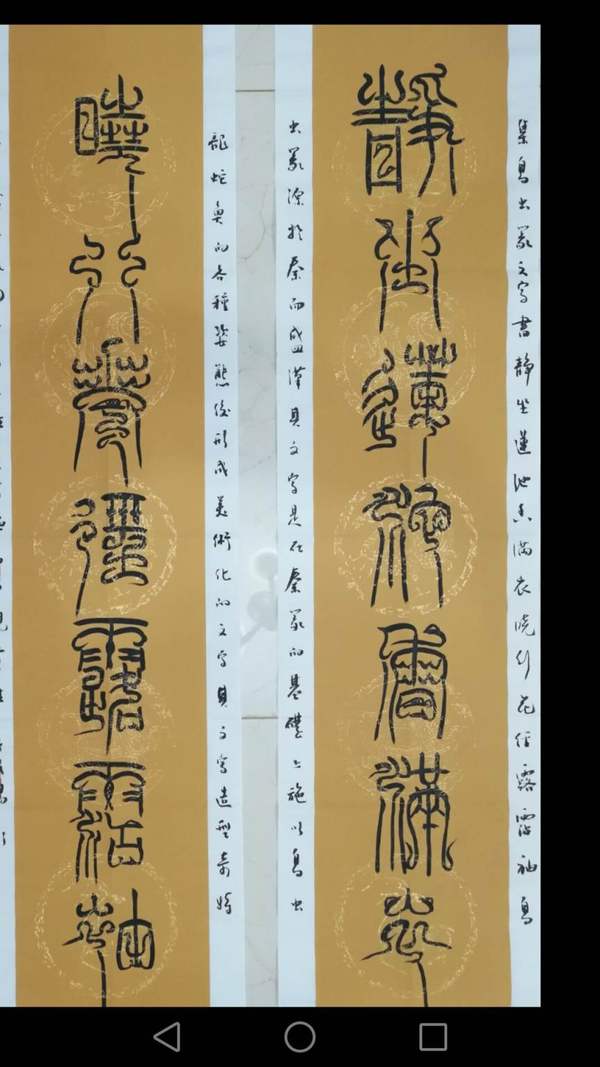 国展精英杨彭鸟虫篆对联静坐莲池香满袖晓行花径露